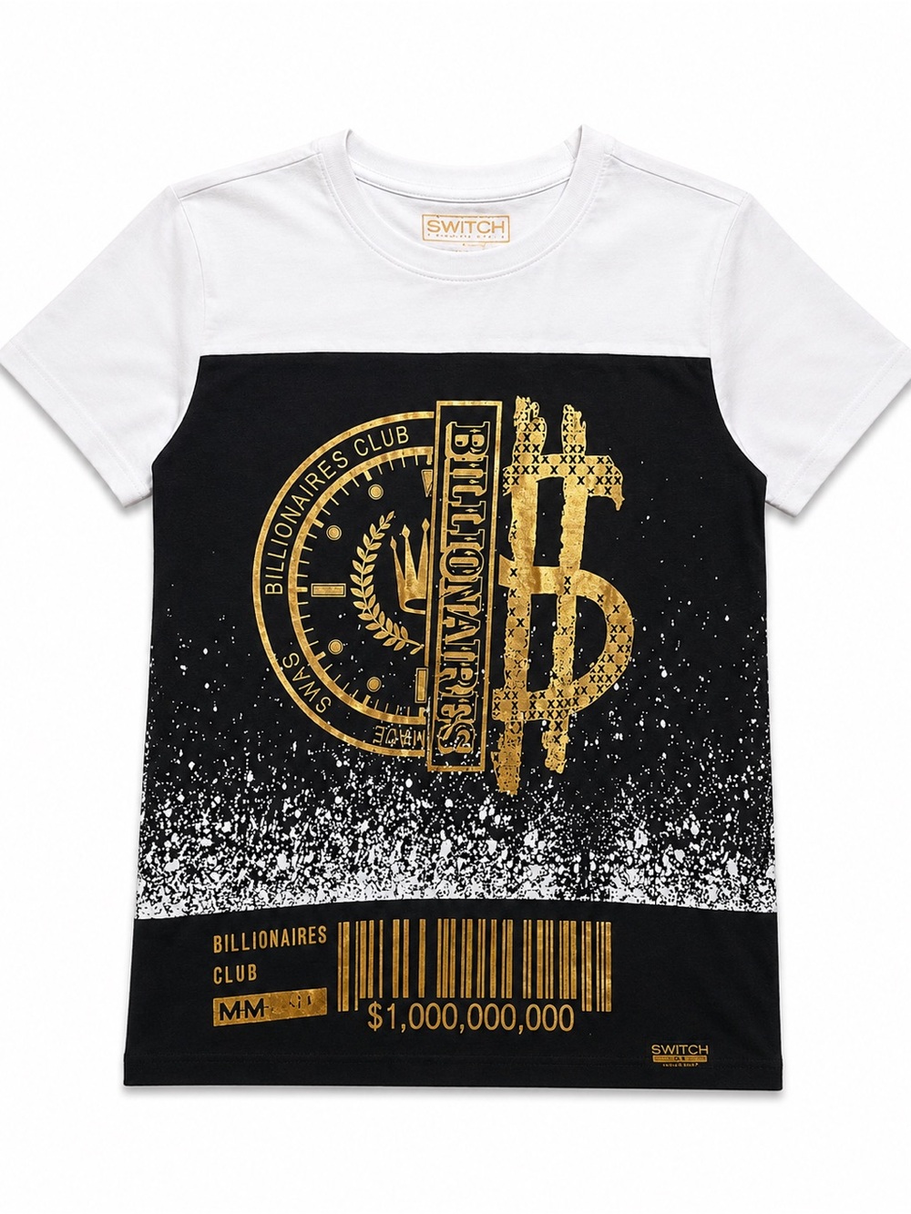 Switch Boys' White & Black Short Sleeve Graphic Tee with Gold Print